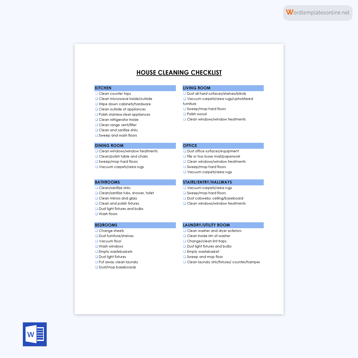 Free Cleaning Checklist Template - Editable Form