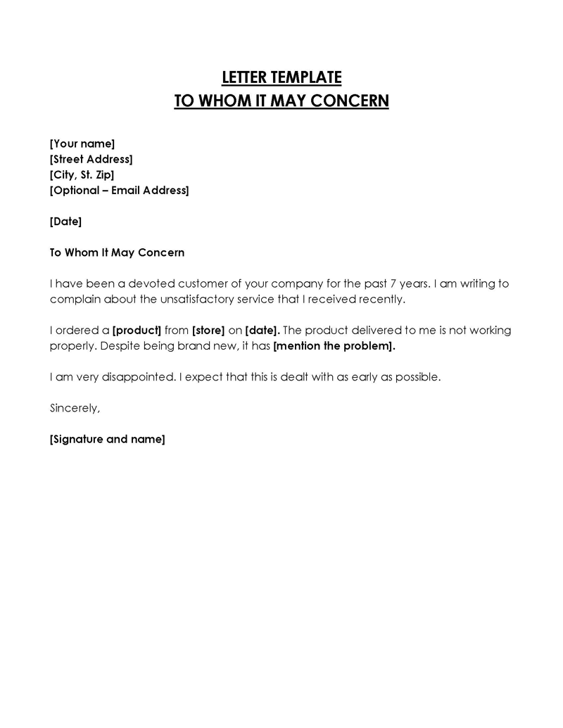 Free Professional Customer To Whom It May Concern Letter Sample as Word Document