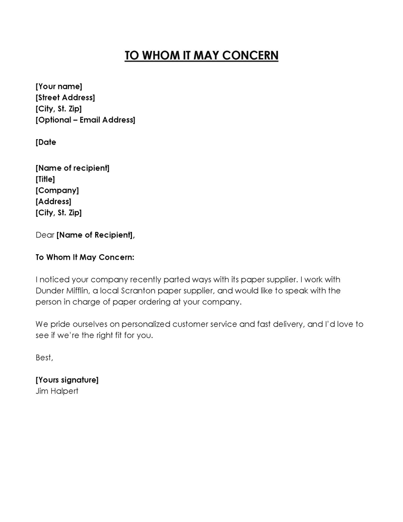 Free Professional Paper Supplier To Whom It May Concern Letter Sample as Word Document