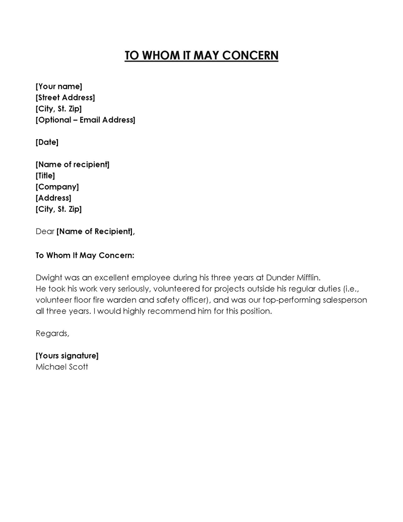Professional Editable Sales Person To Whom It May Concern Letter Sample as Word Document
