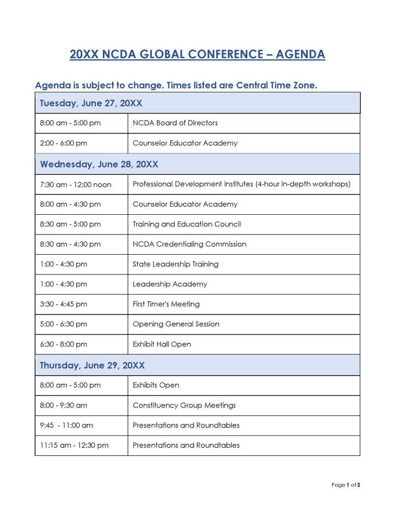 conference agenda template word