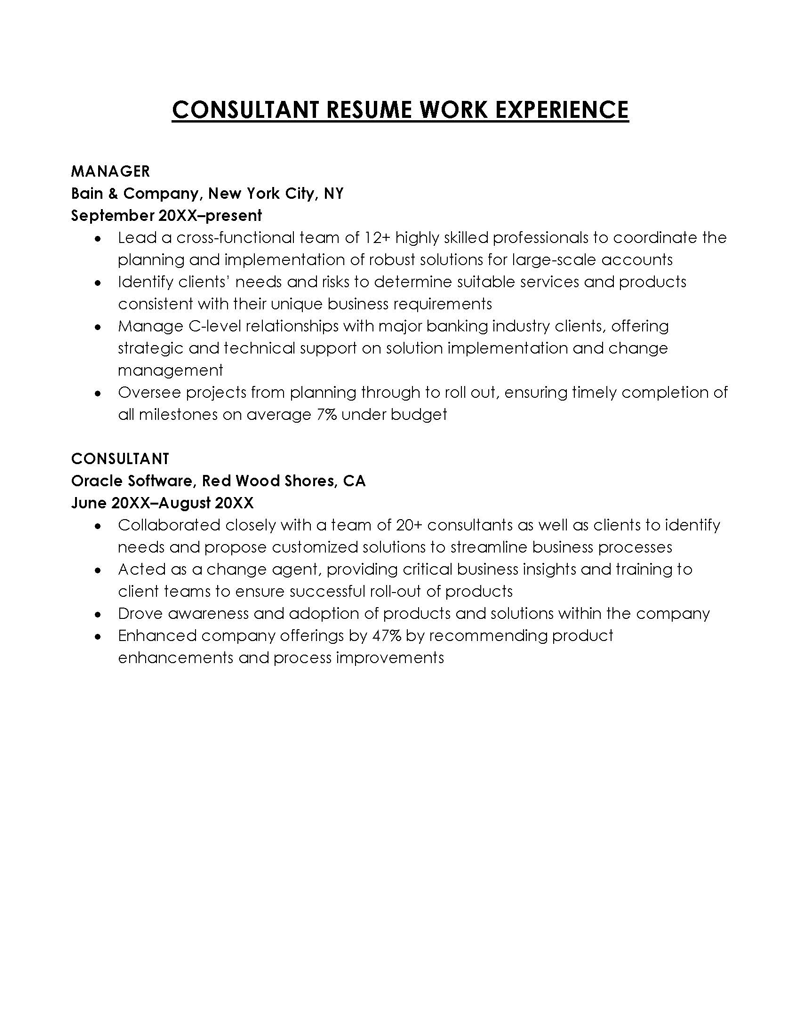 Consultant Work Experience in Resume
