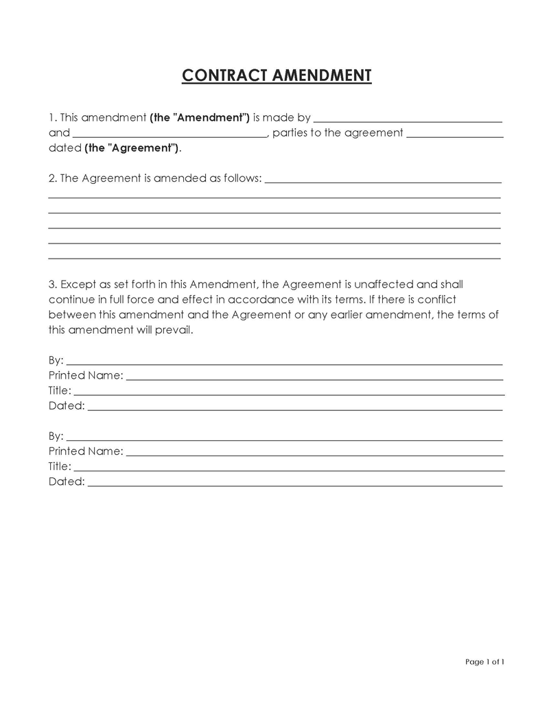 Free Customizable Contract Amendment for the Parties Template for Word File