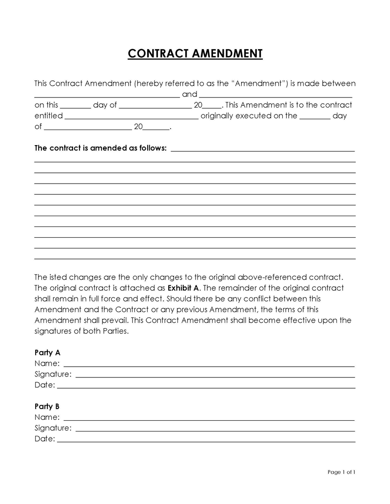 Free Customizable General Contract Amendment Template for Word File