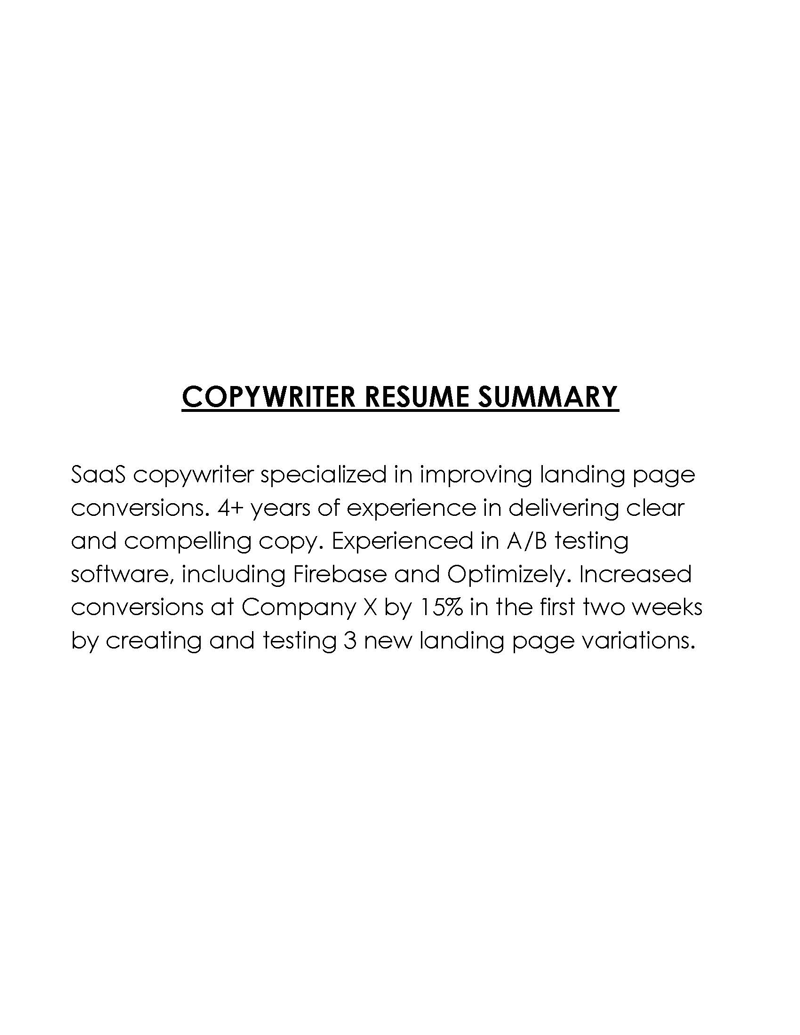 Copywriter Free resume summary template with word