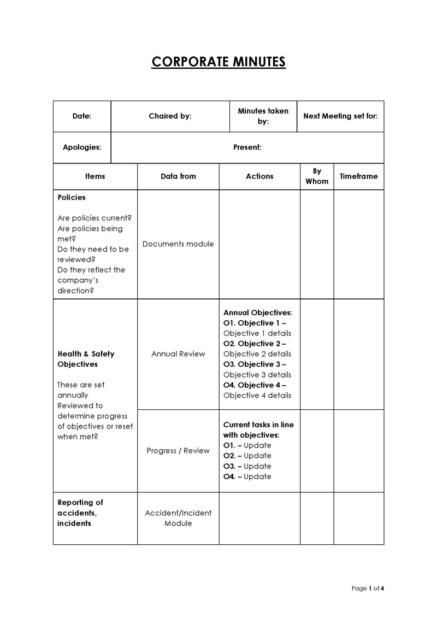 26 Free Corporate Meeting Minutes Templates