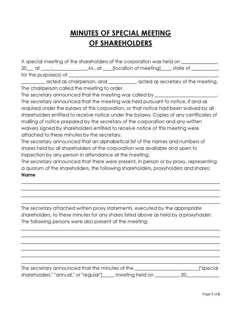 minutes of meeting template doc