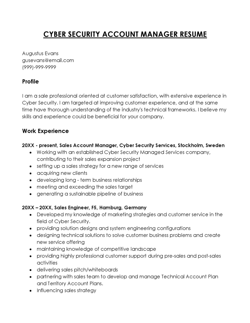 Cyber Security Account Manager Resume