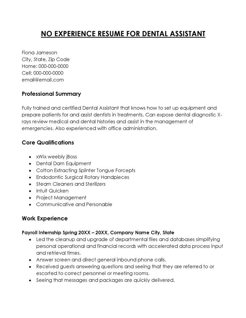 Dental Assistant No Experience Resume