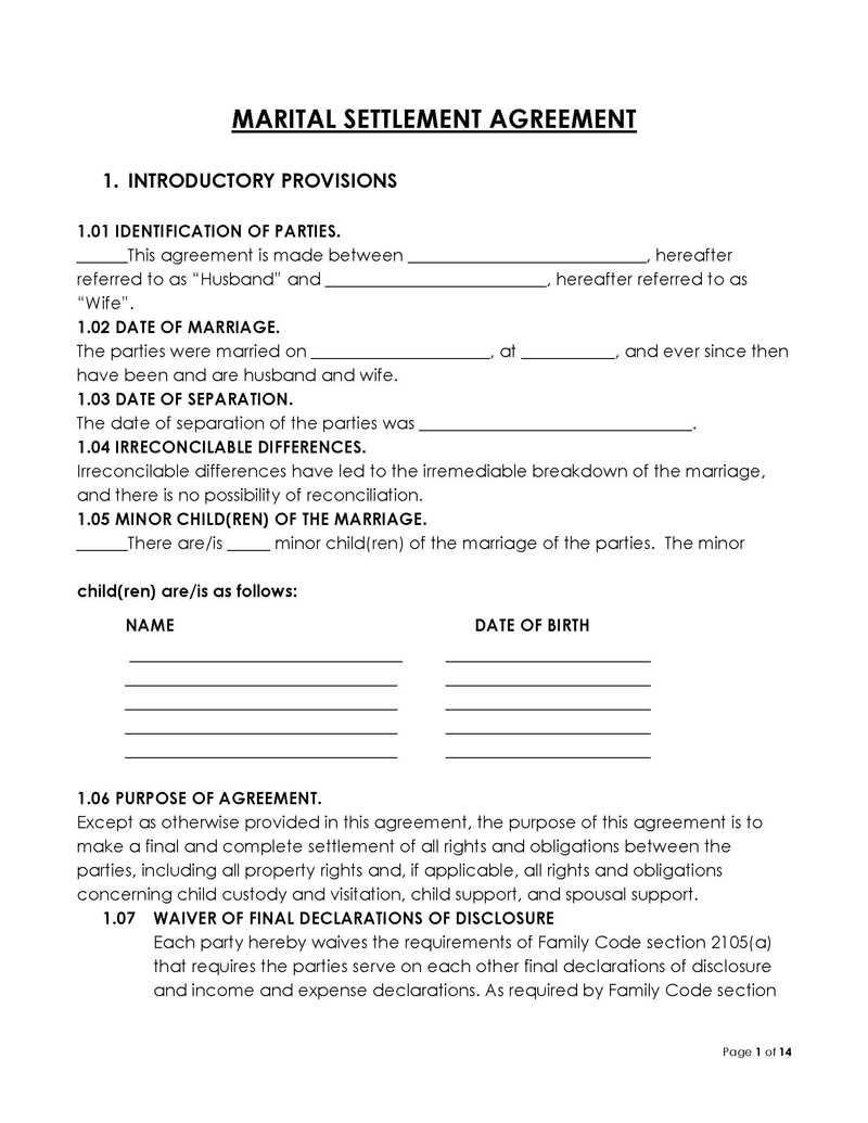 divorce settlement agreement pdf