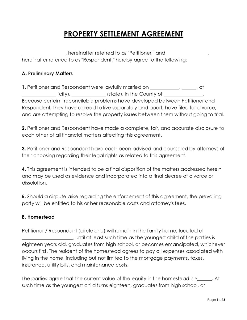 divorce settlement agreement checklist