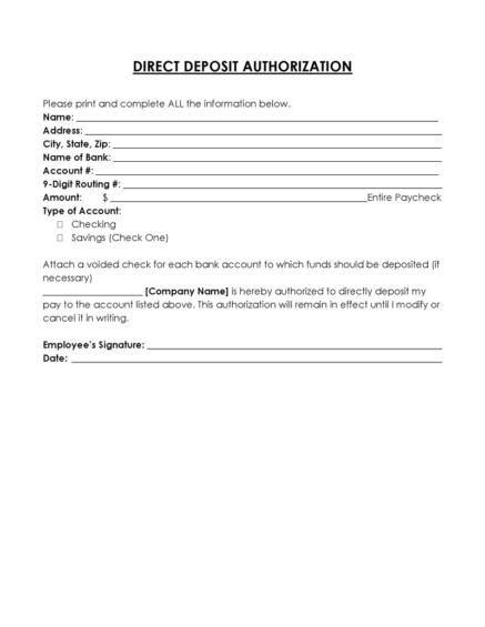 Free Direct Deposit Authorization Forms - PDF