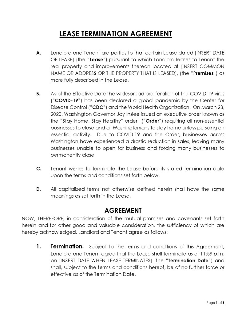 Free Printable Lease Termination Agreement Template 03 as Word File