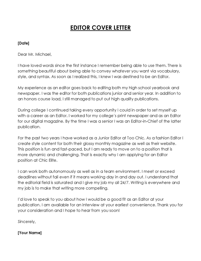 Free Editor Cover Letter Example for Word