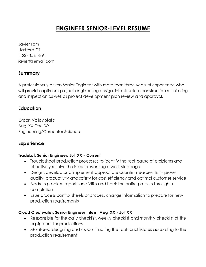 Engineer Senior-Level Resume