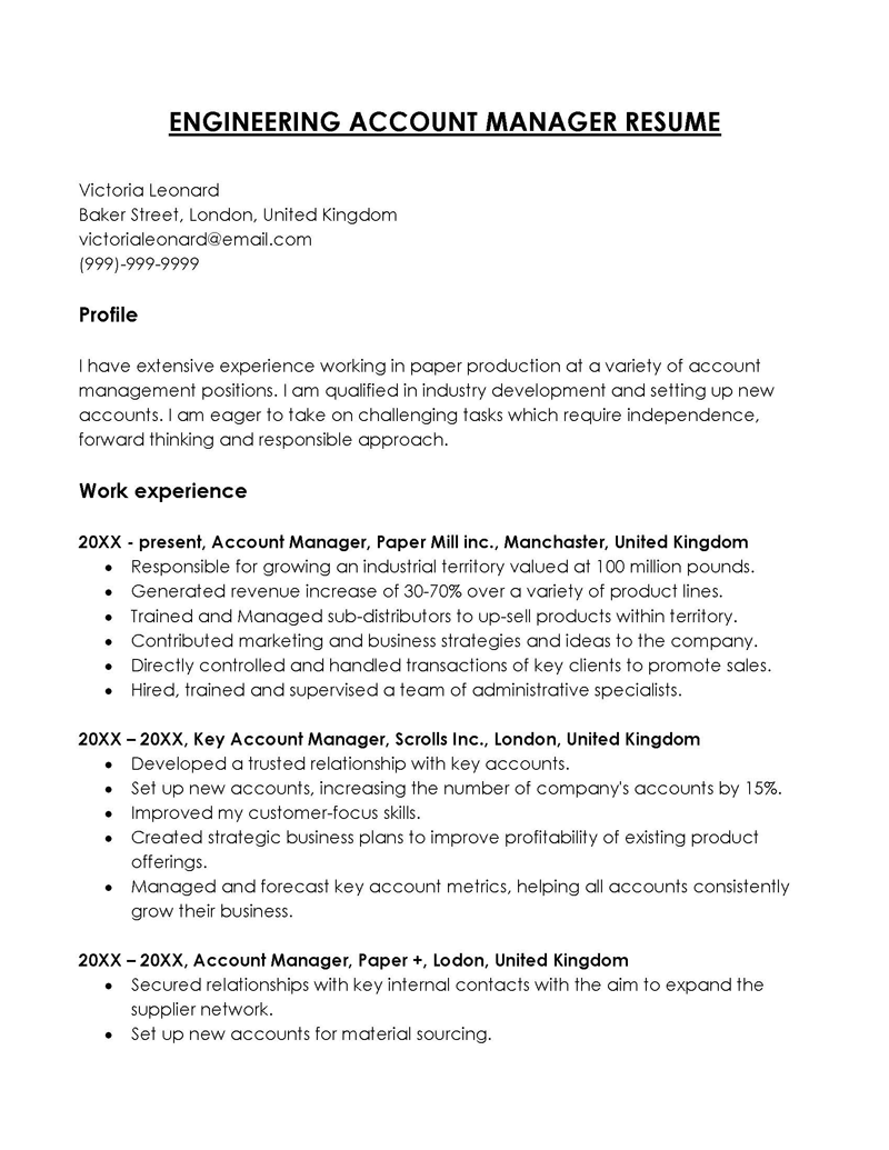 Engineering Account Manager Resume Sample