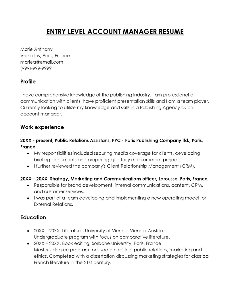 Entry-Level Account Manager Resume