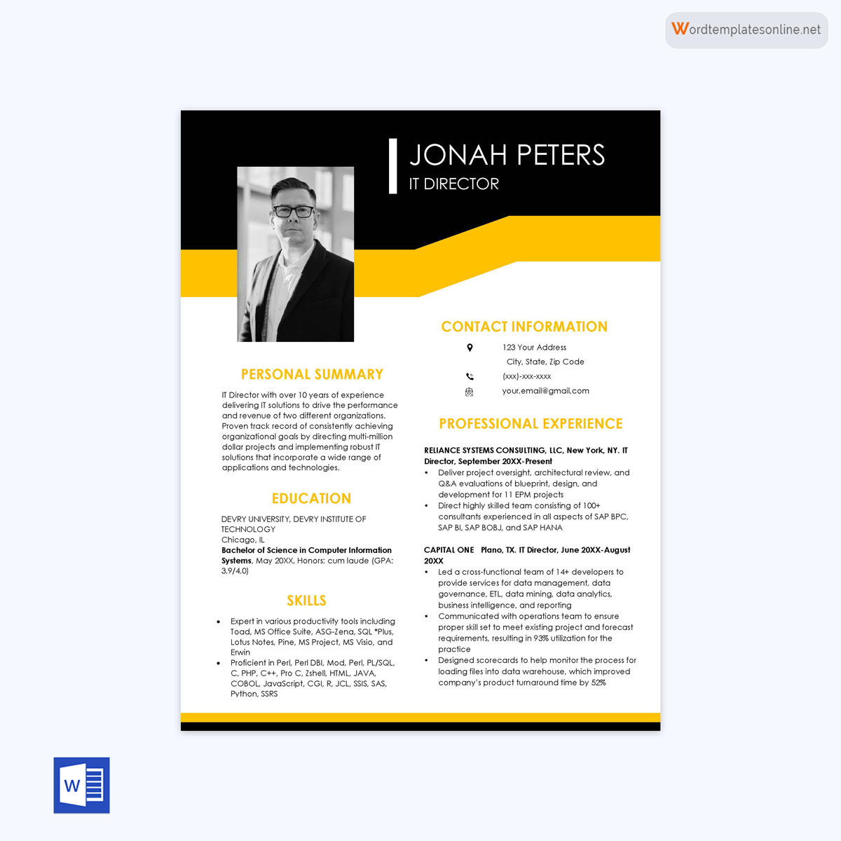 Entry Level IT Resume Word Template Example 05
