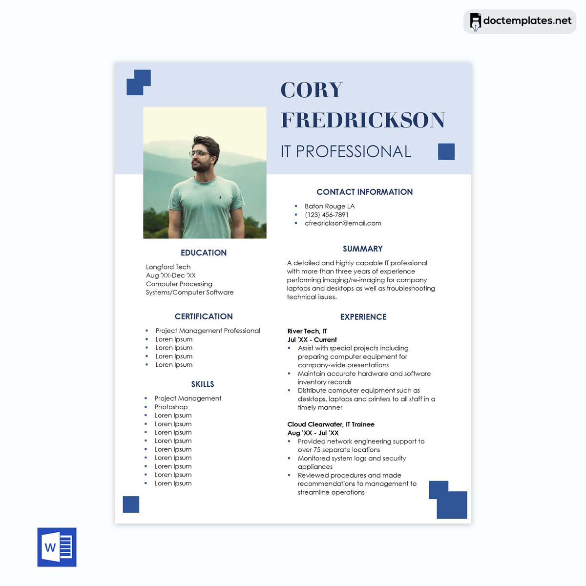 Entry Level IT Resume Word Template Example 07