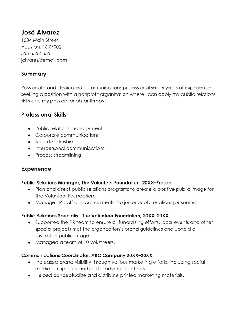 Professional Resume Format Example
