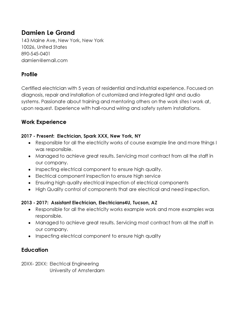 Standard Resume Format Sample