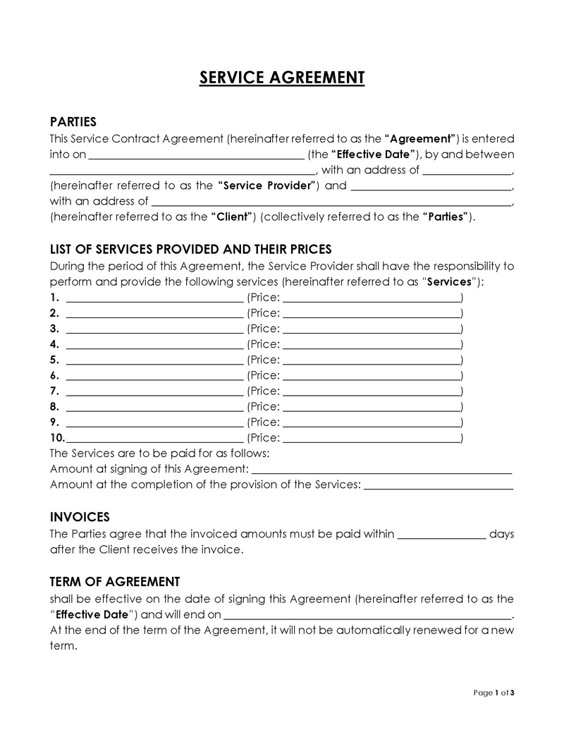 General Service Agreement in Word Format 13