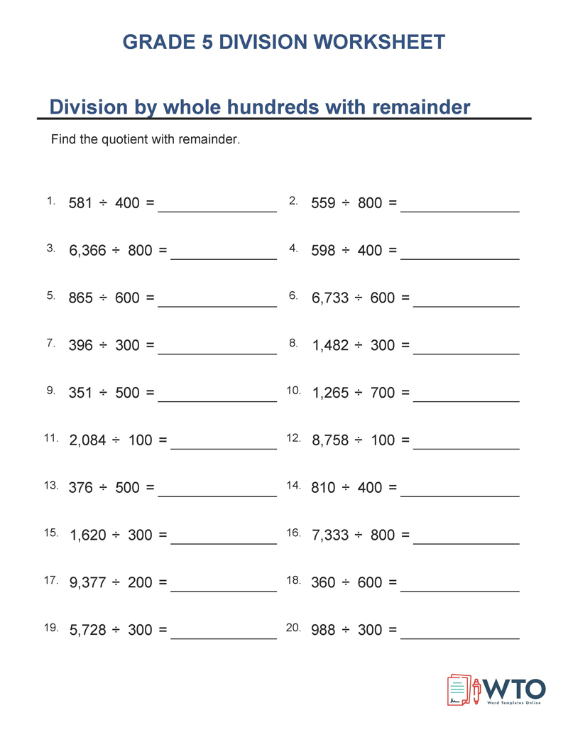 Division worksheets grade 5 PDF