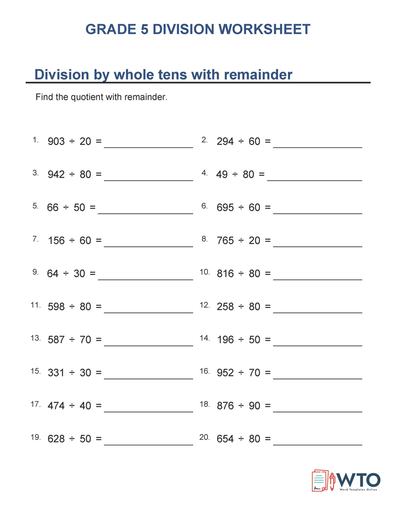 Division worksheets grade 5 with answers