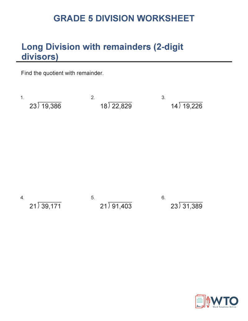 Grade 5 Division Worksheets in PDF Format