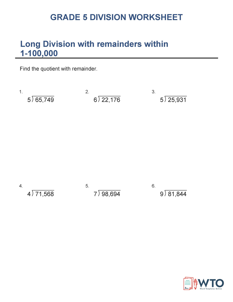 Multiplication and division worksheets Grade 5 PDF