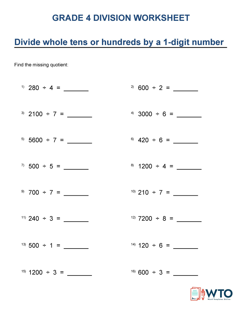 Multiplication worksheets Grade 4