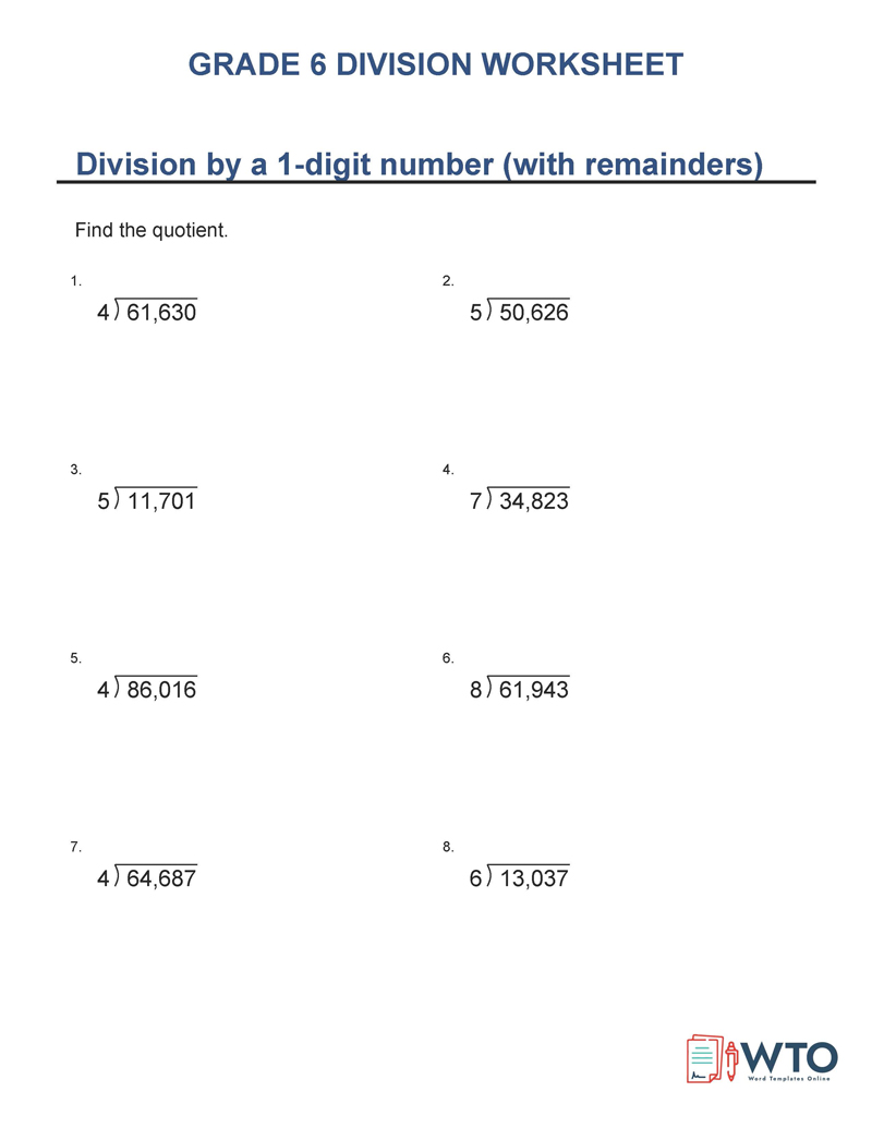Long division worksheets grade 6 with answers