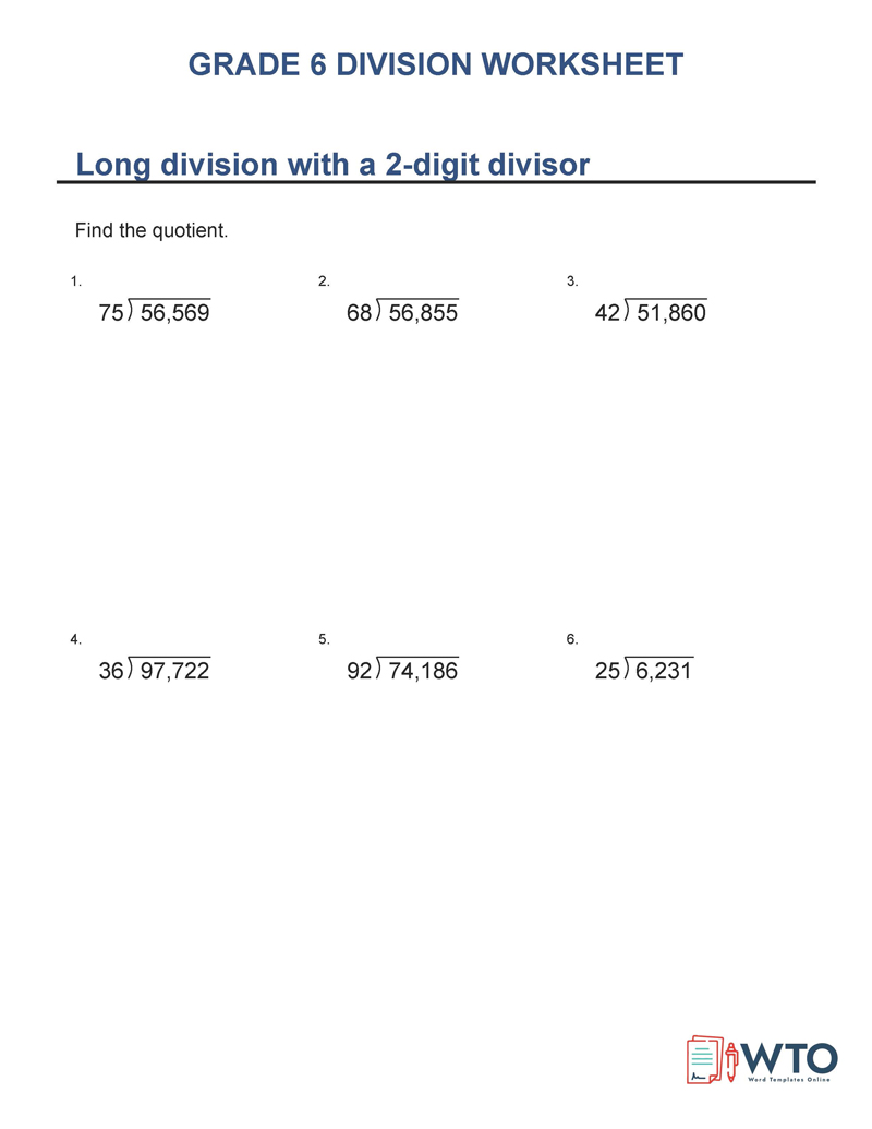 Printable Division Worksheets with Examples for Grade 6