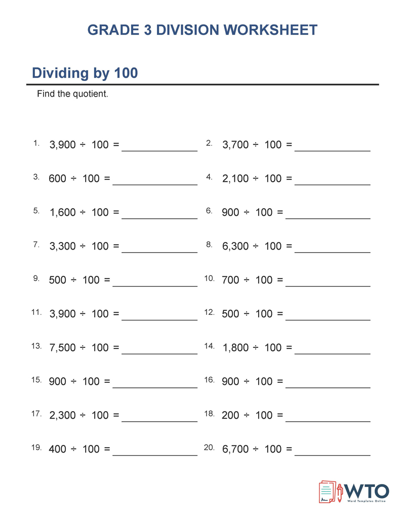 Grade 3 Printable Division Worksheets - Free PDF Template