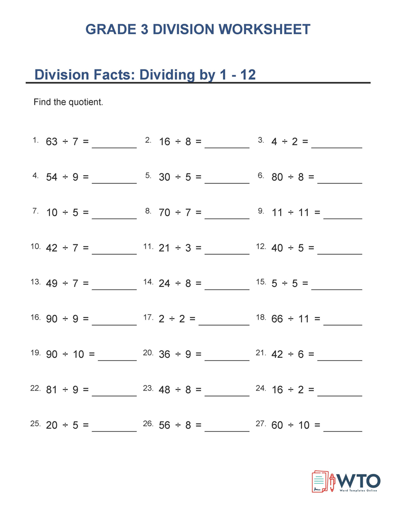 Grade 3 Division Worksheets - Printable PDF Template