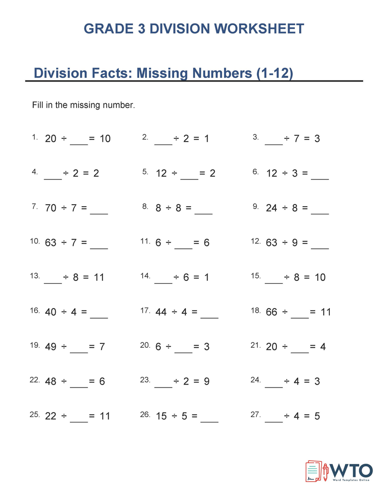 Grade 3 Division Worksheets - Printable PDF Sample