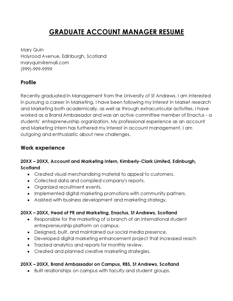 Graduate Account Manager Resume