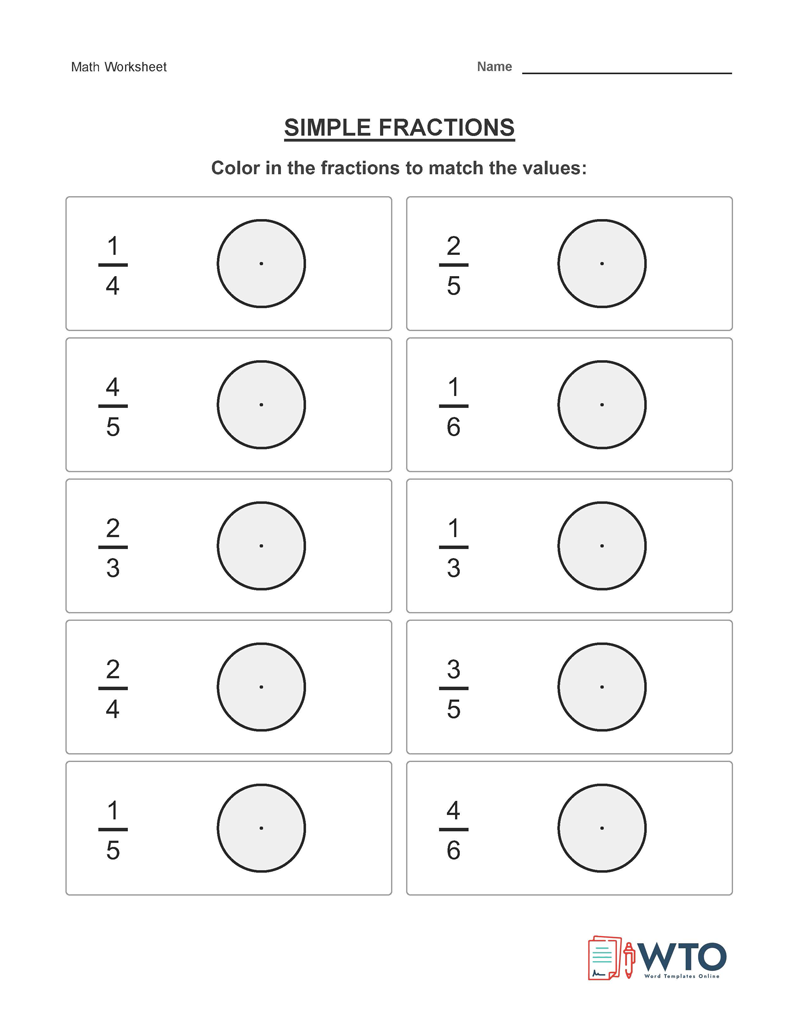 Identifying fractions worksheets