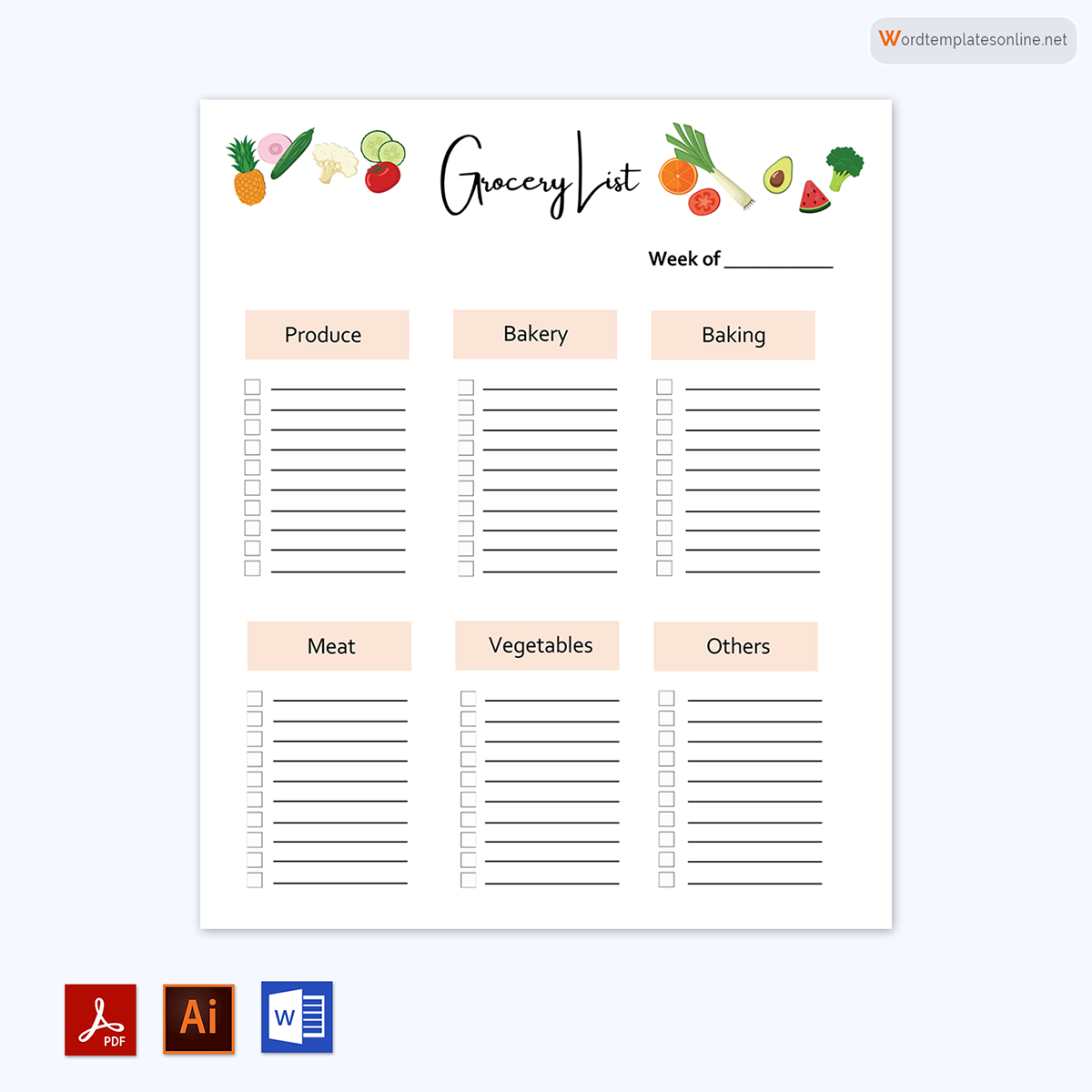 Editable Grocery List Template in Adobe Illustrator, Word and PDF 01