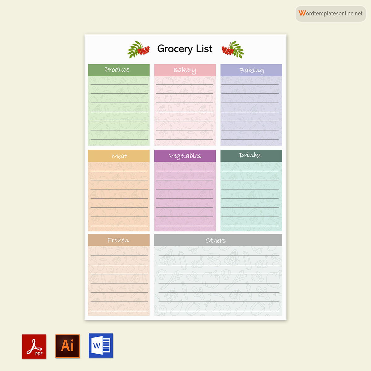Editable Grocery List Template in Adobe Illustrator, Word and PDF 02