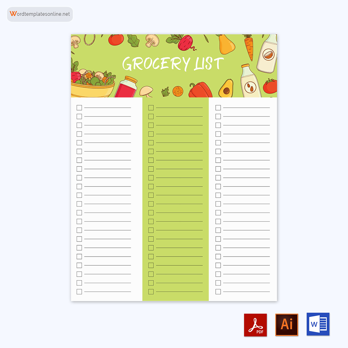 Editable Grocery List Template in Adobe Illustrator, Word and PDF 03