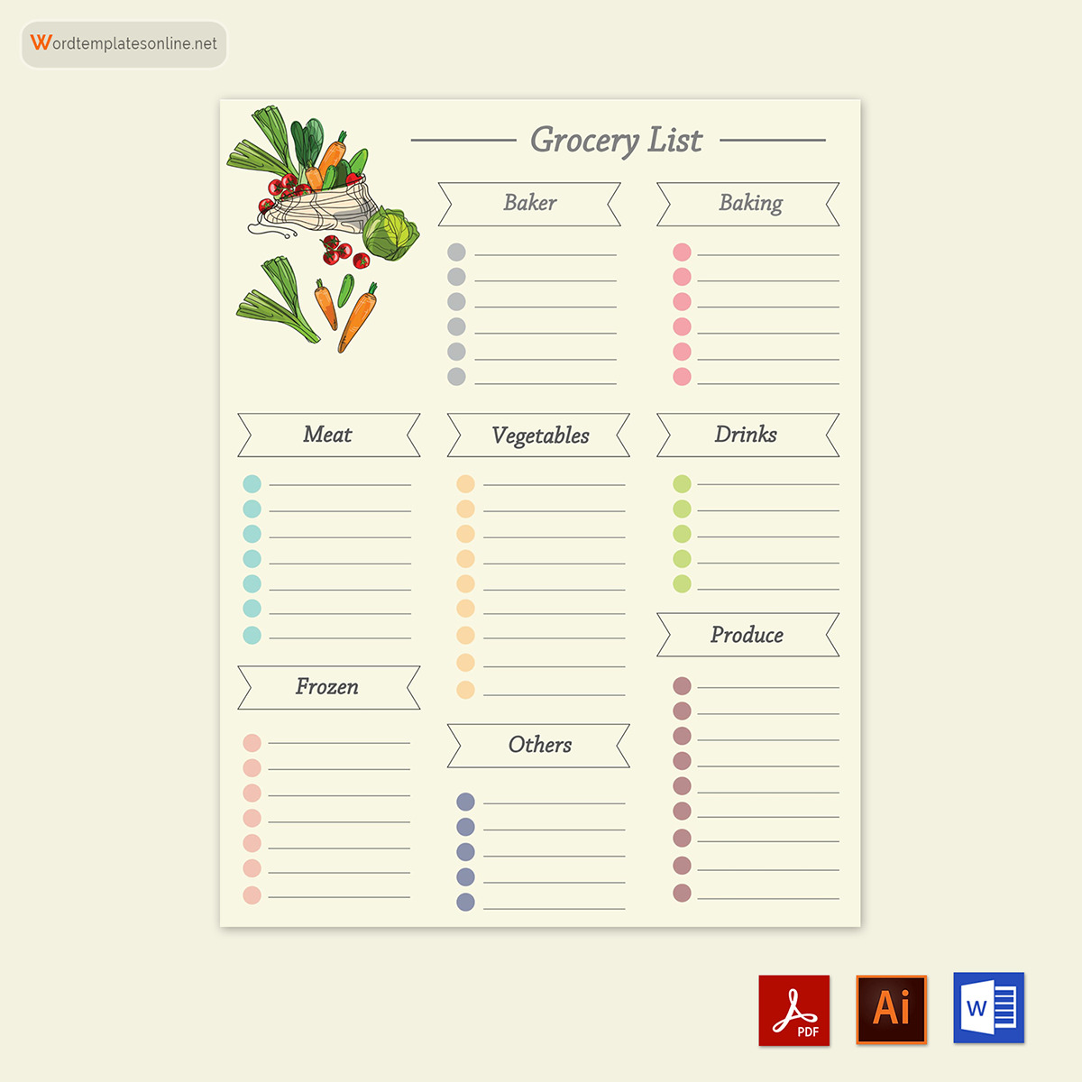 Editable Grocery List Template in Adobe Illustrator, Word and PDF 04