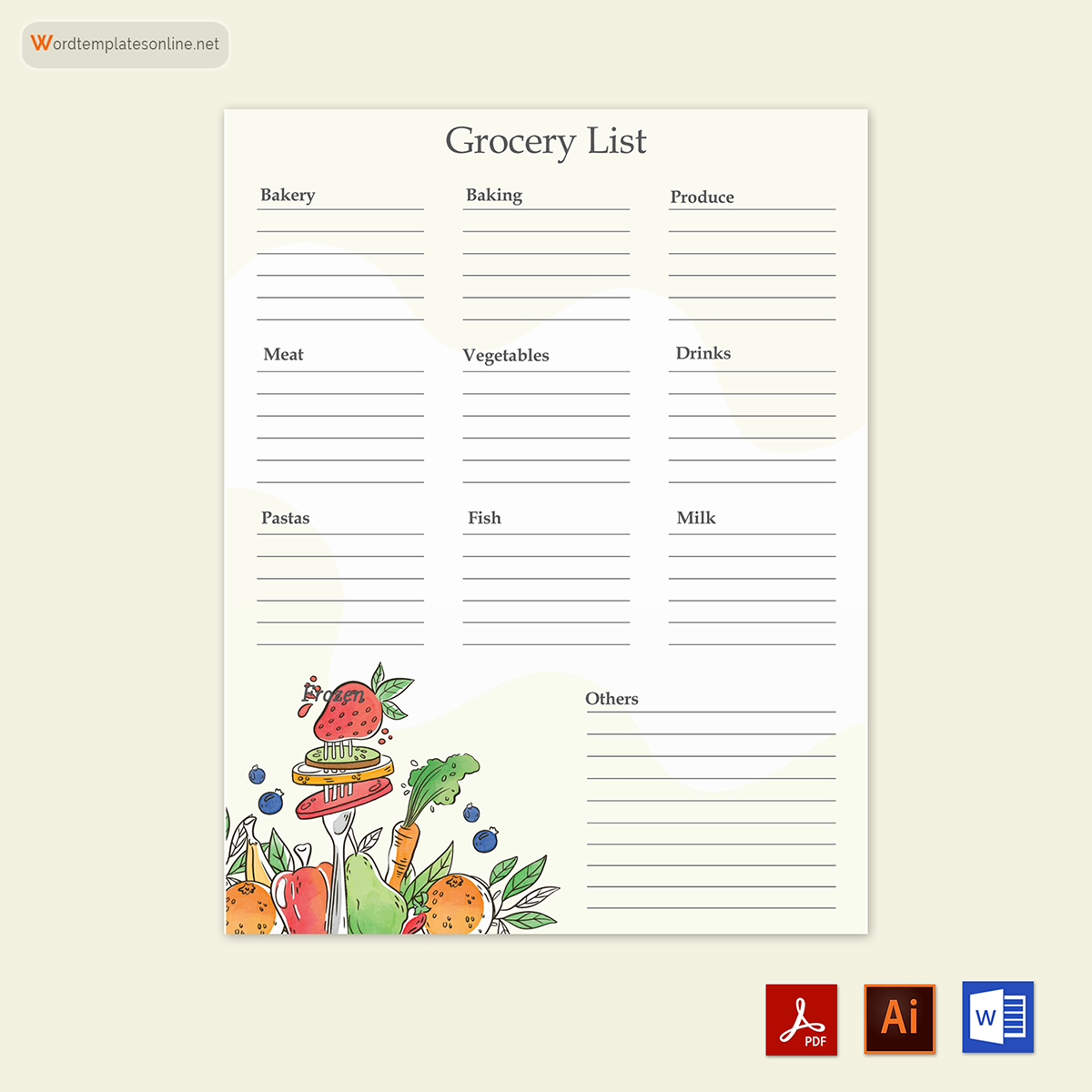 Editable Grocery List Template in Adobe Illustrator, Word and PDF 05