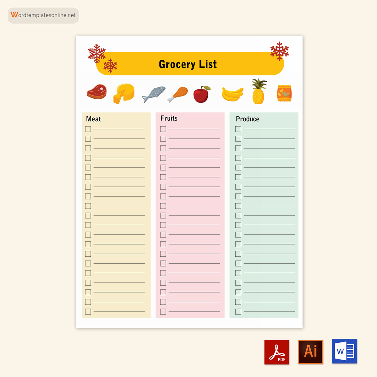 Editable Grocery List Template in Adobe Illustrator, Word and PDF 06