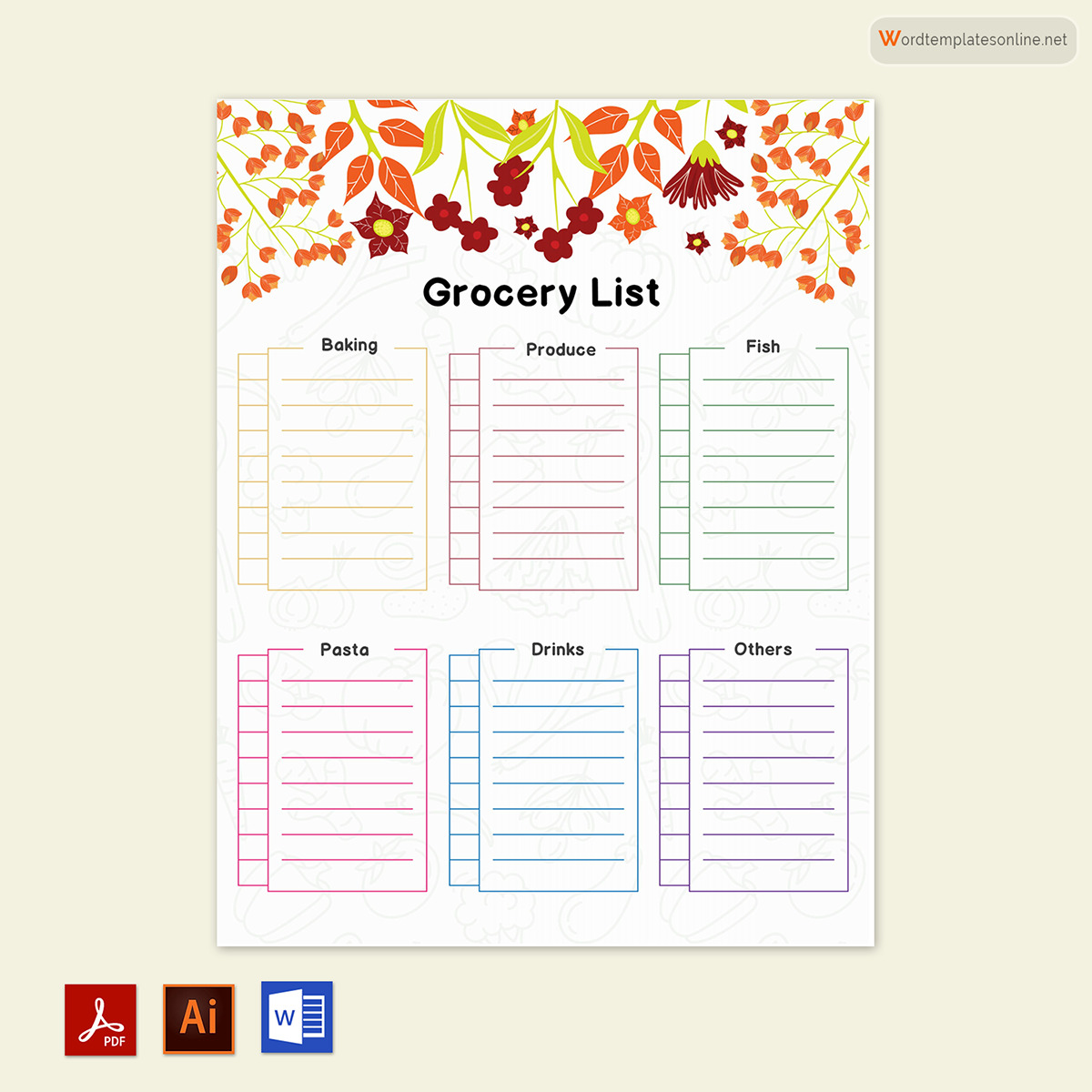 Editable Grocery List Template in Adobe Illustrator, Word and PDF 07