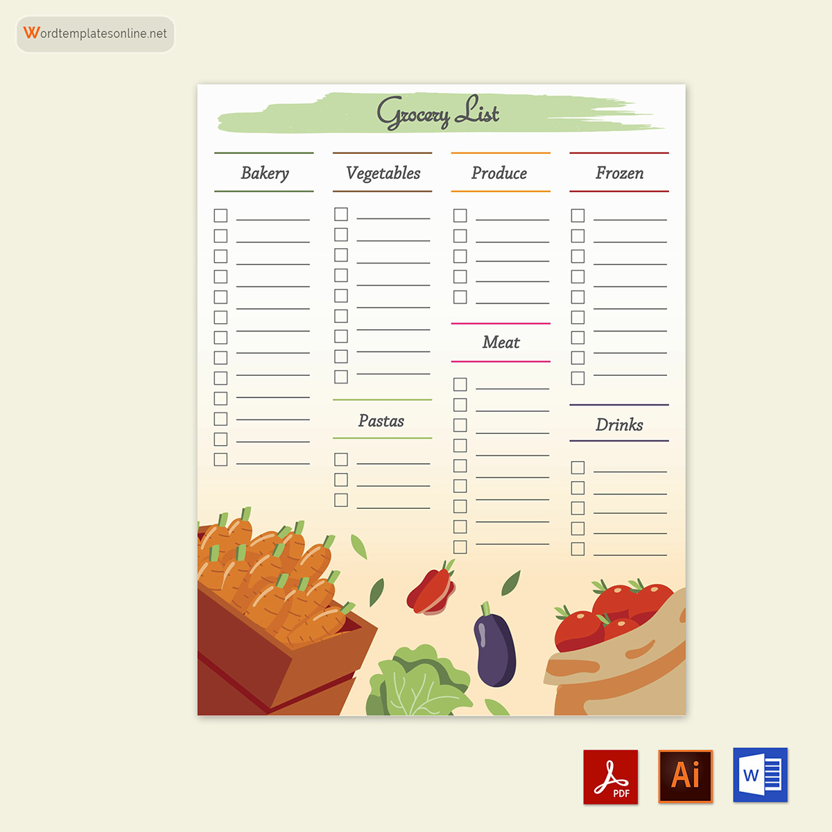 Editable Grocery List Template in Adobe Illustrator, Word and PDF 08