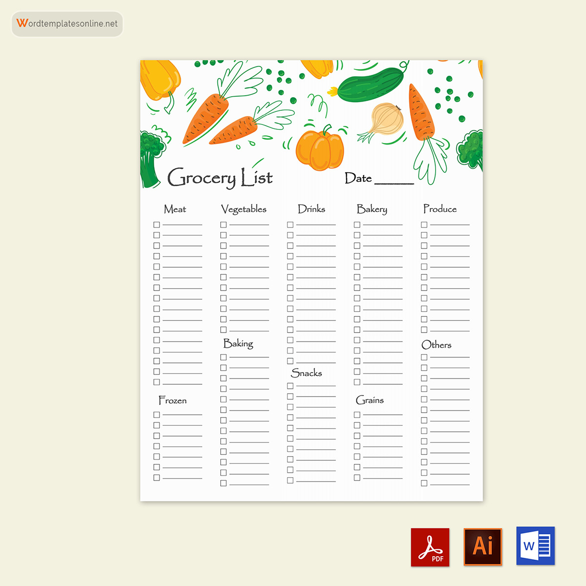 Editable Grocery List Template in Adobe Illustrator, Word and PDF 09