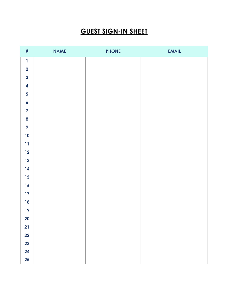 Guest sign in sheet