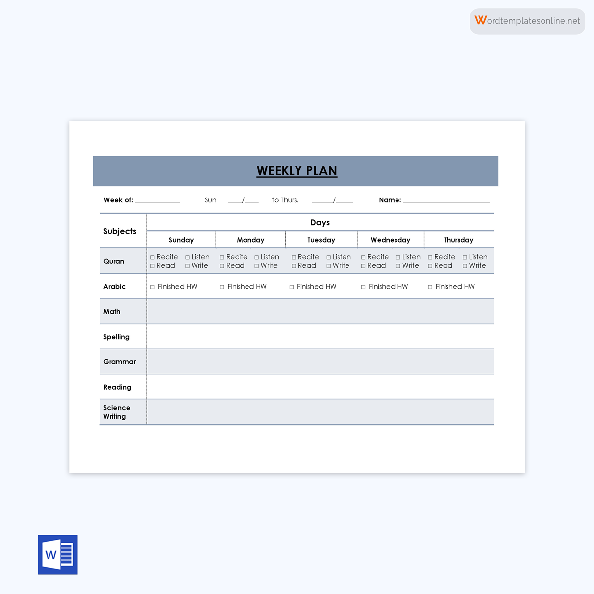 Homeschool Schedule Word Document Template