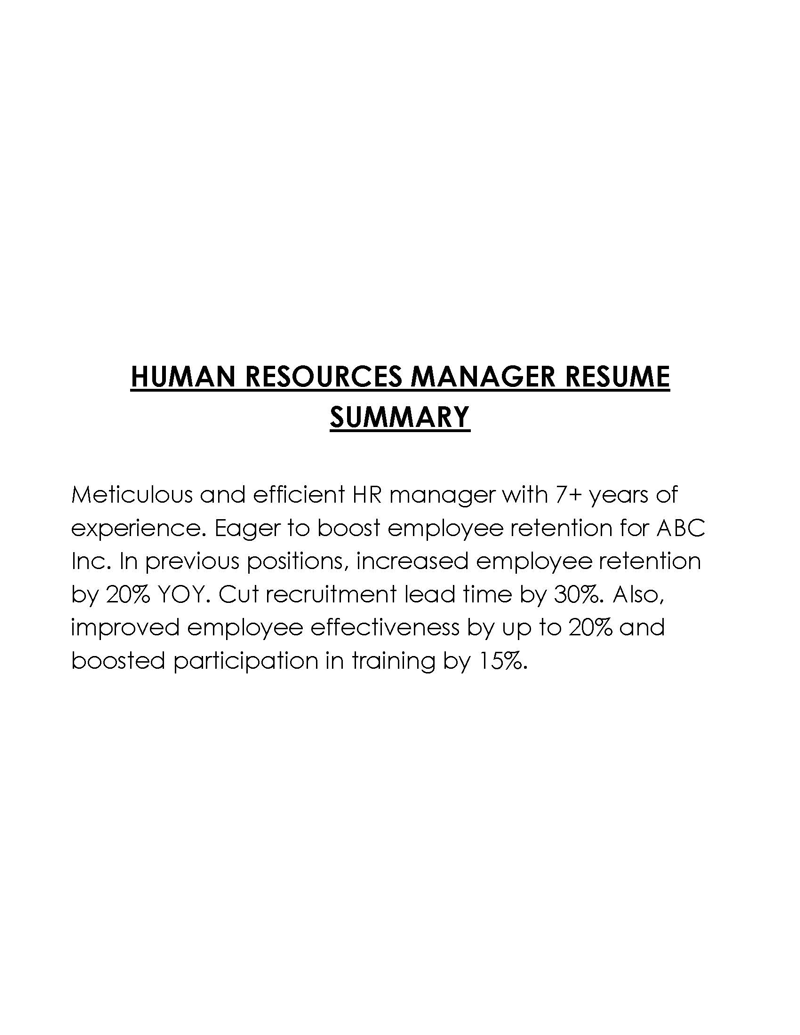 HR Manager Free resume summary template with word